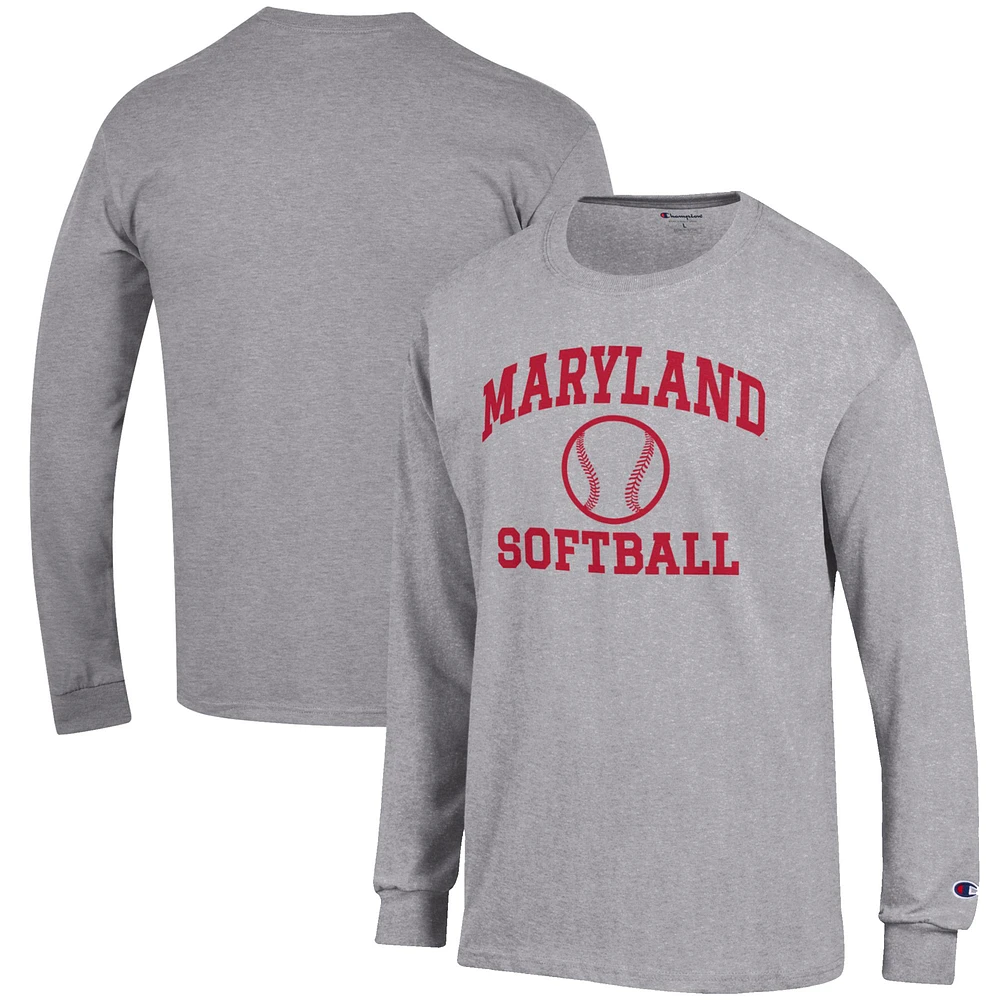Men's Champion Gray Maryland Terrapins Softball Icon Long Sleeve T-Shirt