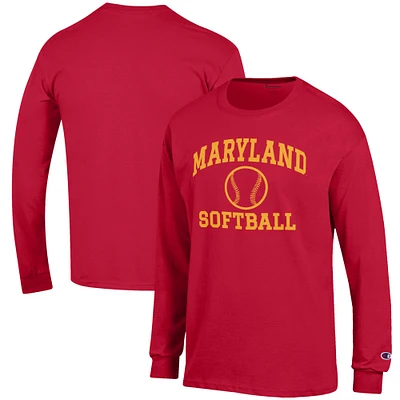 Men's Champion Red Maryland Terrapins Softball Icon Long Sleeve T-Shirt
