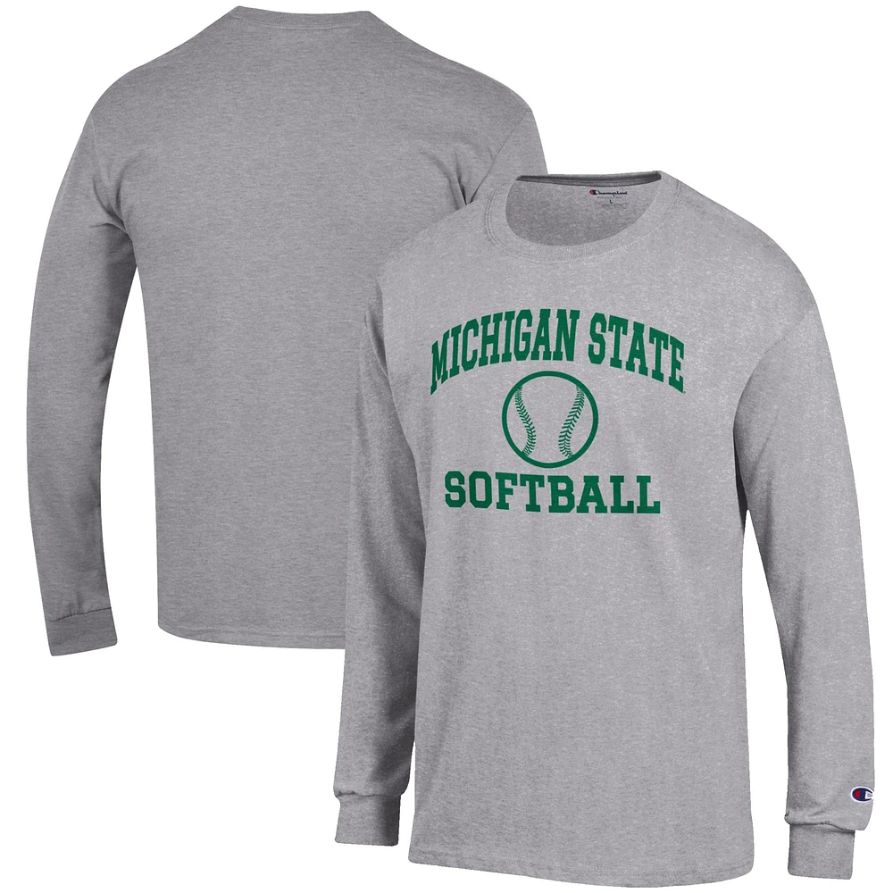 Men's Champion Gray Michigan State Spartans Softball Icon Long Sleeve T-Shirt