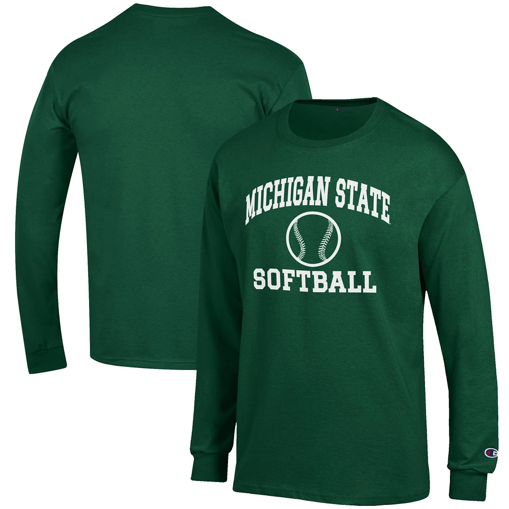 Men's Champion Green Michigan State Spartans Softball Icon Long Sleeve T-Shirt
