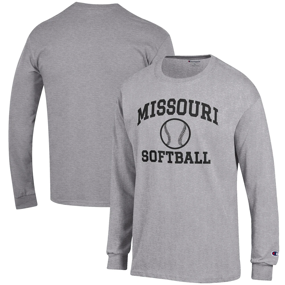 Men's Champion Gray Missouri Tigers Softball Icon Long Sleeve T-Shirt