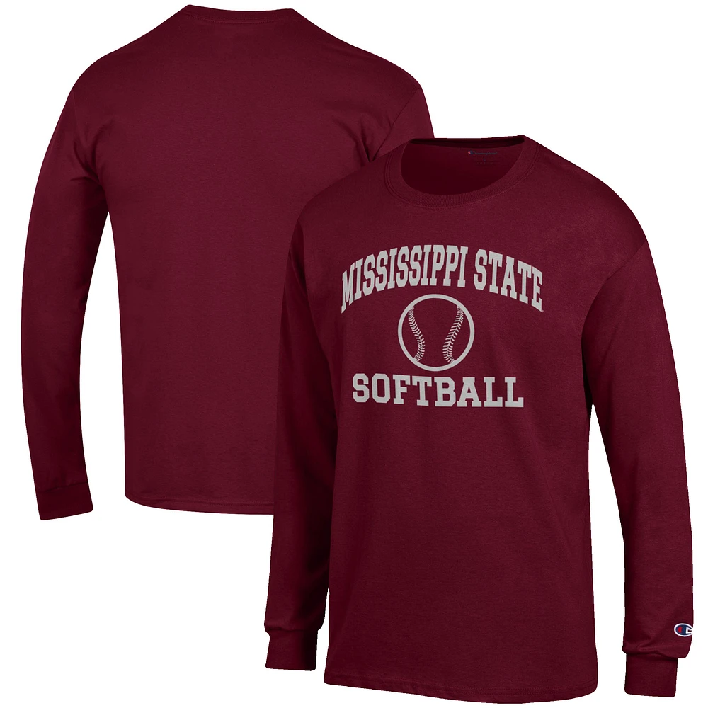 Men's Champion Maroon Mississippi State Bulldogs Softball Icon Long Sleeve T-Shirt