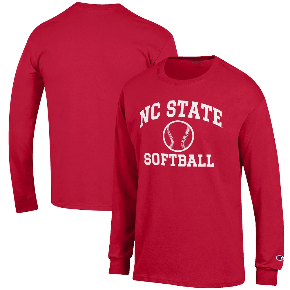 Men's Champion Red NC State Wolfpack Softball Icon Long Sleeve T-Shirt