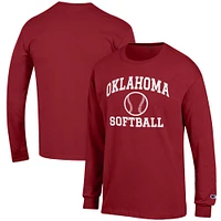 Men's Champion Crimson Oklahoma Sooners Softball Icon Long Sleeve T-Shirt