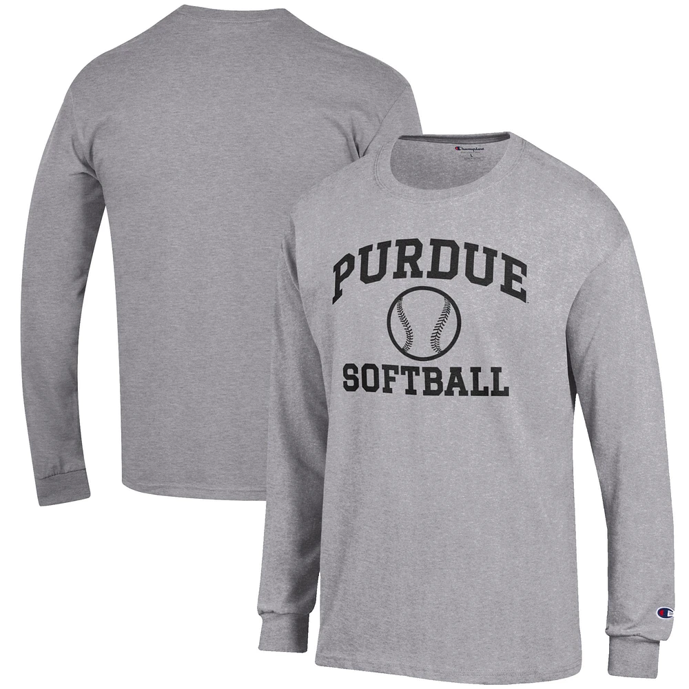 Men's Champion Gray Purdue Boilermakers Softball Icon Long Sleeve T-Shirt