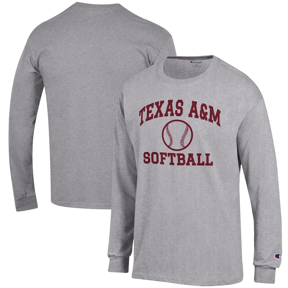 Men's Champion Gray Texas A&M Aggies Softball Icon Long Sleeve T-Shirt