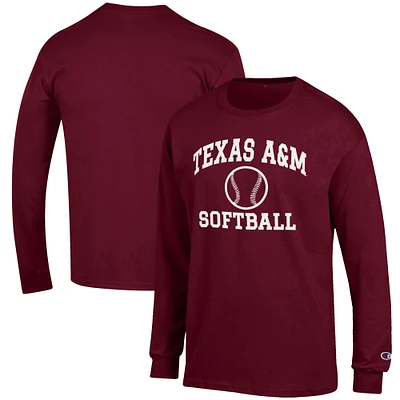 Men's Champion Maroon Texas A&M Aggies Softball Icon Long Sleeve T-Shirt