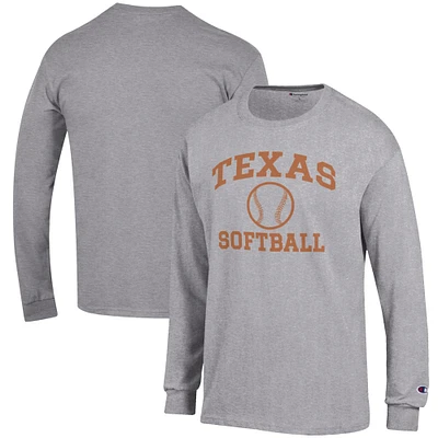 Men's Champion Gray Texas Longhorns Softball Icon Long Sleeve T-Shirt