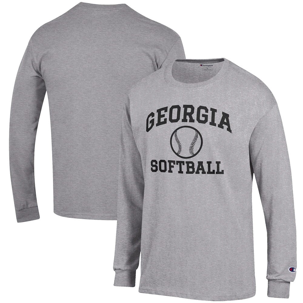 Men's Champion Gray Georgia Bulldogs Softball Icon Long Sleeve T-Shirt