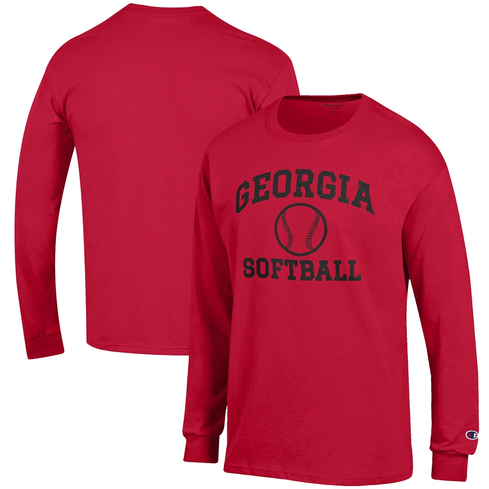 Men's Champion Red Georgia Bulldogs Softball Icon Long Sleeve T-Shirt