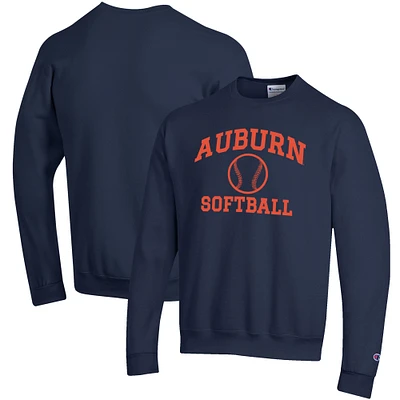 Men's Champion Navy Auburn Tigers Softball Icon Crewneck Pullover Sweatshirt