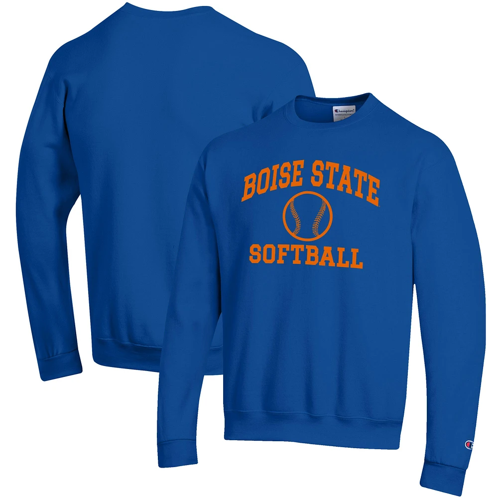 Men's Champion Royal Boise State Broncos Softball Icon Crewneck Pullover Sweatshirt