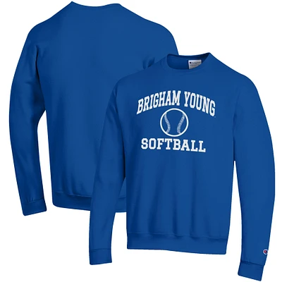 Men's Champion Royal BYU Cougars Softball Icon Crewneck Pullover Sweatshirt