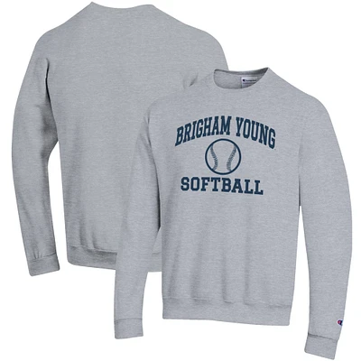 Men's Champion Gray BYU Cougars Softball Icon Crewneck Pullover Sweatshirt