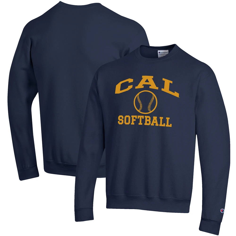 Men's Champion Navy Cal Bears Softball Icon Crewneck Pullover Sweatshirt
