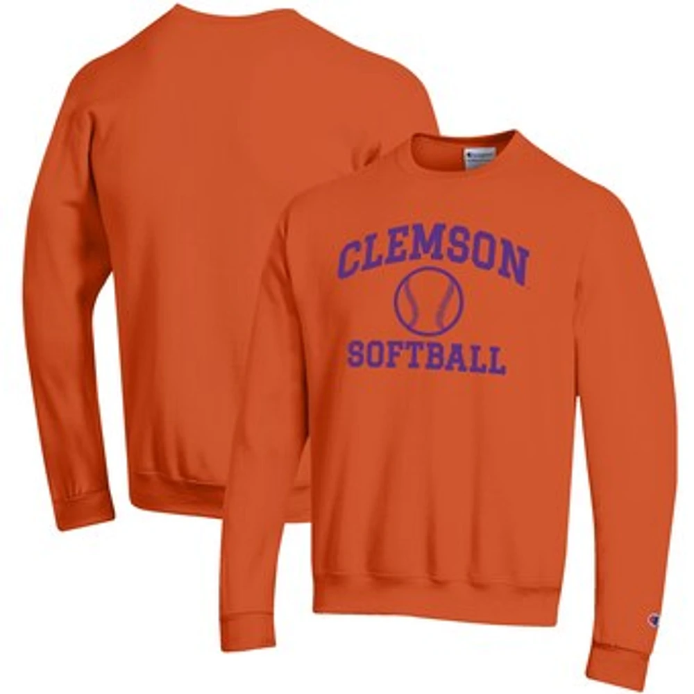 Men's Champion Orange Clemson Tigers Softball Icon Crewneck Pullover Sweatshirt