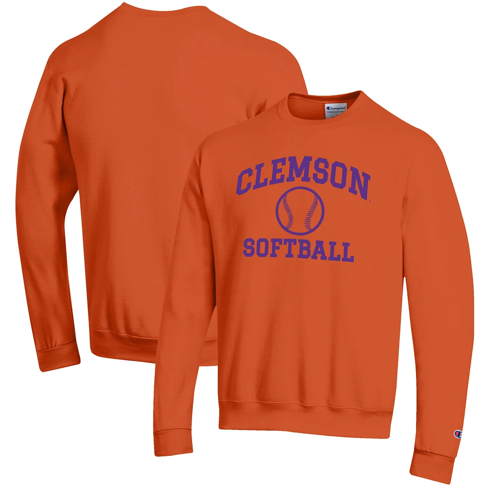 Men's Champion Orange Clemson Tigers Softball Icon Crewneck Pullover Sweatshirt