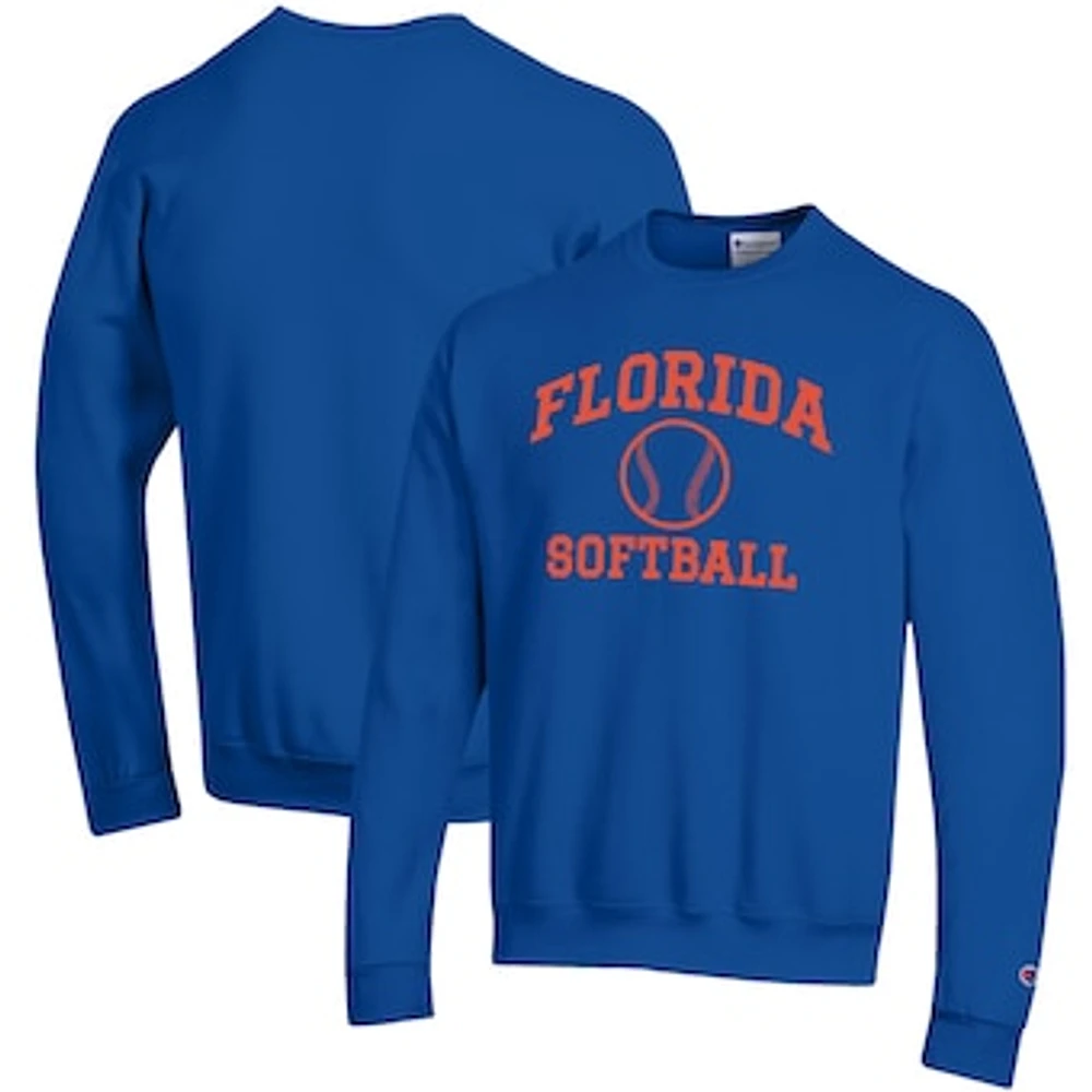 Men's Champion Royal Florida Gators Softball Icon Crewneck Pullover Sweatshirt