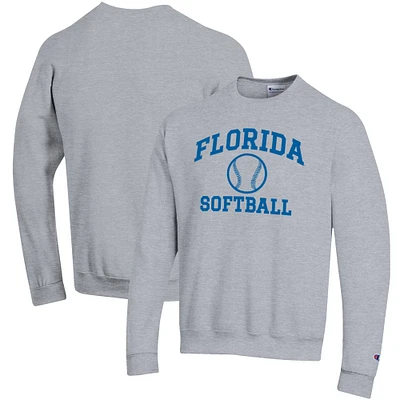 Men's Champion Gray Florida Gators Softball Icon Crewneck Pullover Sweatshirt