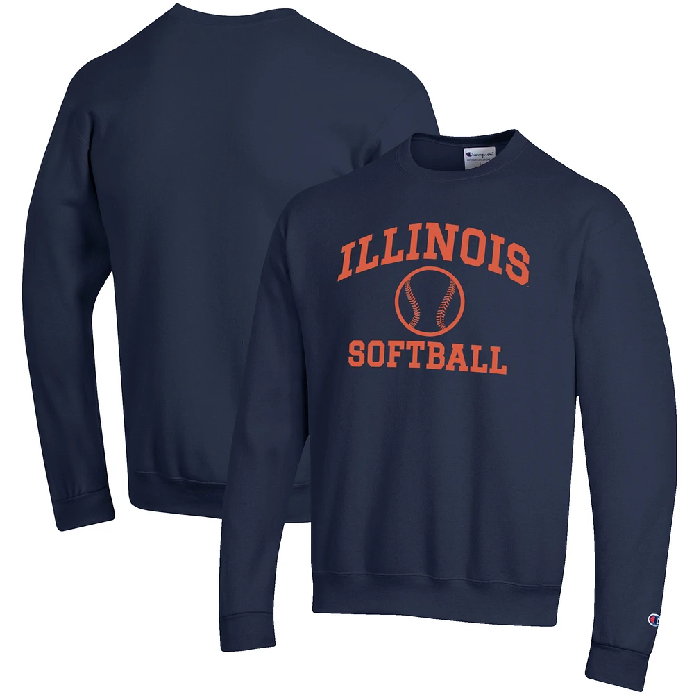 Men's Champion Navy Illinois Fighting Illini Softball Icon Crewneck Pullover Sweatshirt