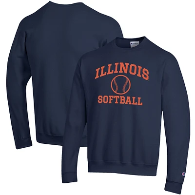 Men's Champion Navy Illinois Fighting Illini Softball Icon Crewneck Pullover Sweatshirt