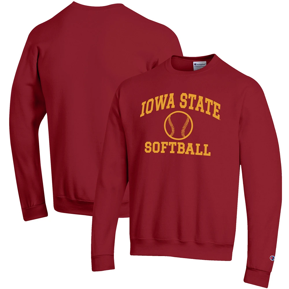 Men's Champion Cardinal Iowa State Cyclones Softball Icon Crewneck Pullover Sweatshirt