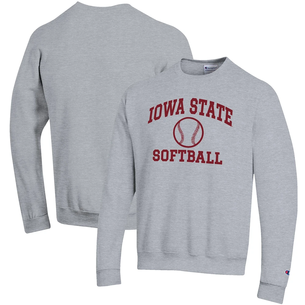 Men's Champion Gray Iowa State Cyclones Softball Icon Crewneck Pullover Sweatshirt