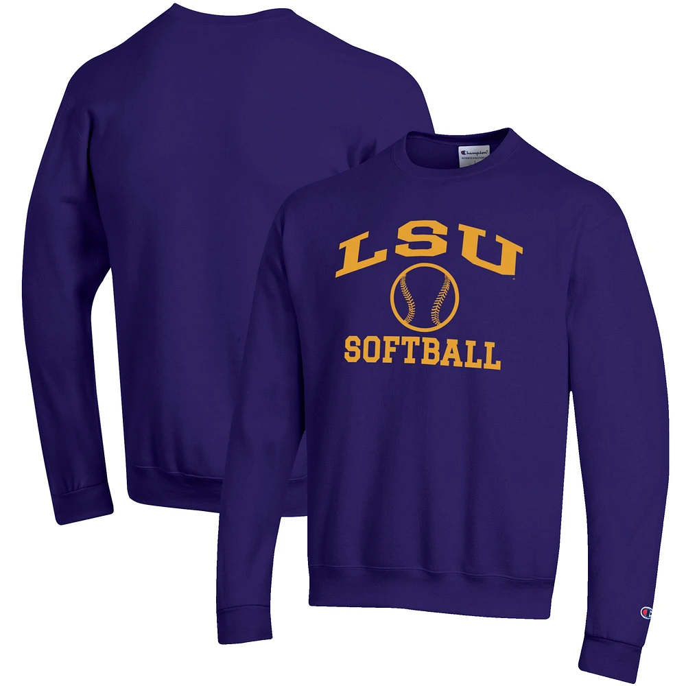 Men's Champion Purple LSU Tigers Softball Icon Crewneck Pullover Sweatshirt