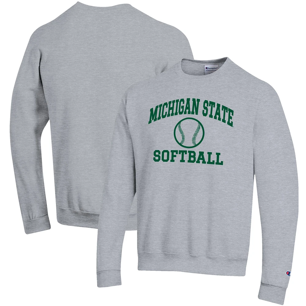 Men's Champion Gray Michigan State Spartans Softball Icon Crewneck Pullover Sweatshirt