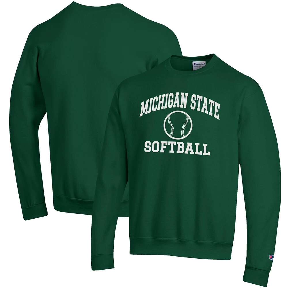 Men's Champion Green Michigan State Spartans Softball Icon Crewneck Pullover Sweatshirt