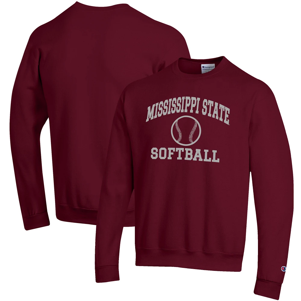 Men's Champion Maroon Mississippi State Bulldogs Softball Icon Crewneck Pullover Sweatshirt