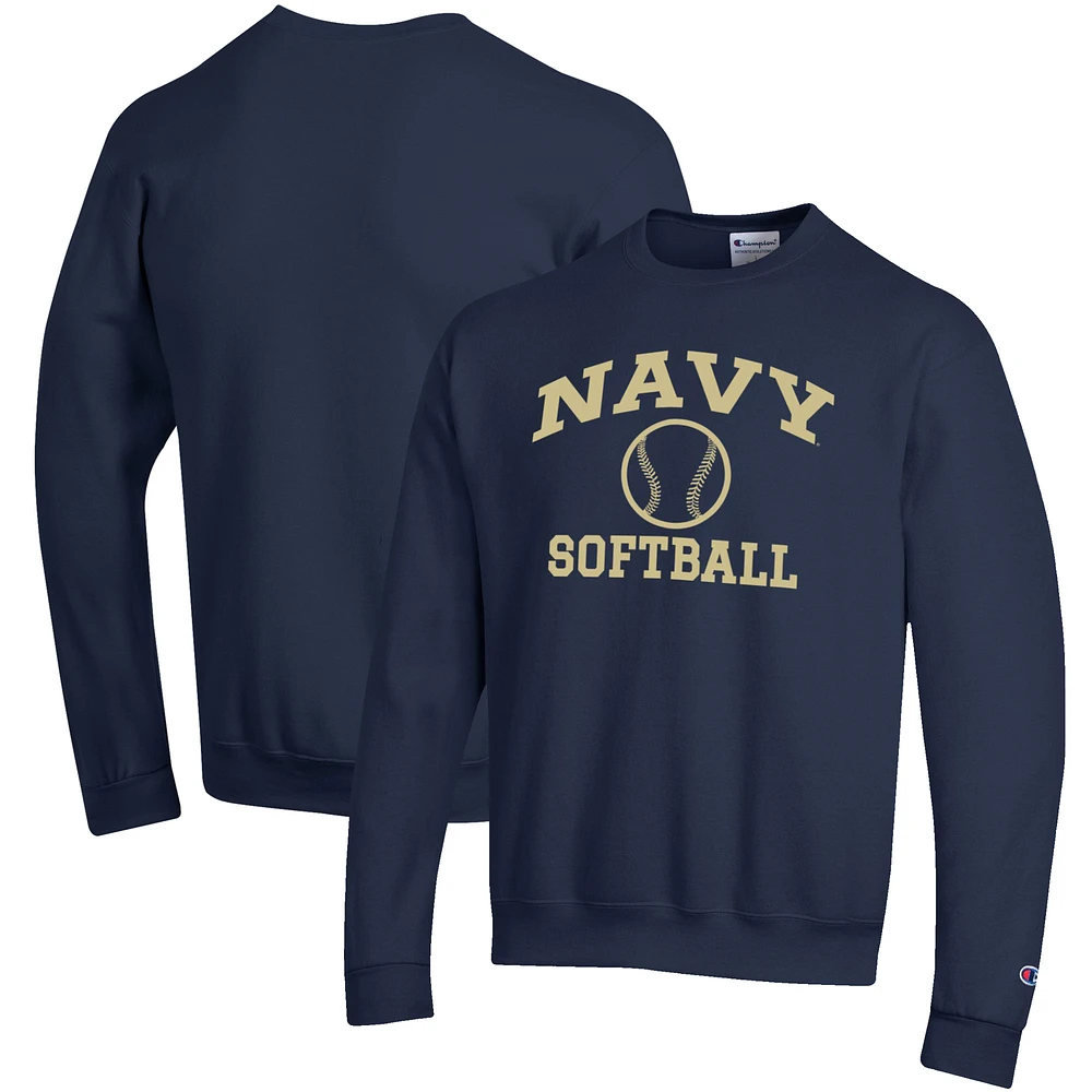 Men's Champion Navy Midshipmen Softball Icon Crewneck Pullover Sweatshirt