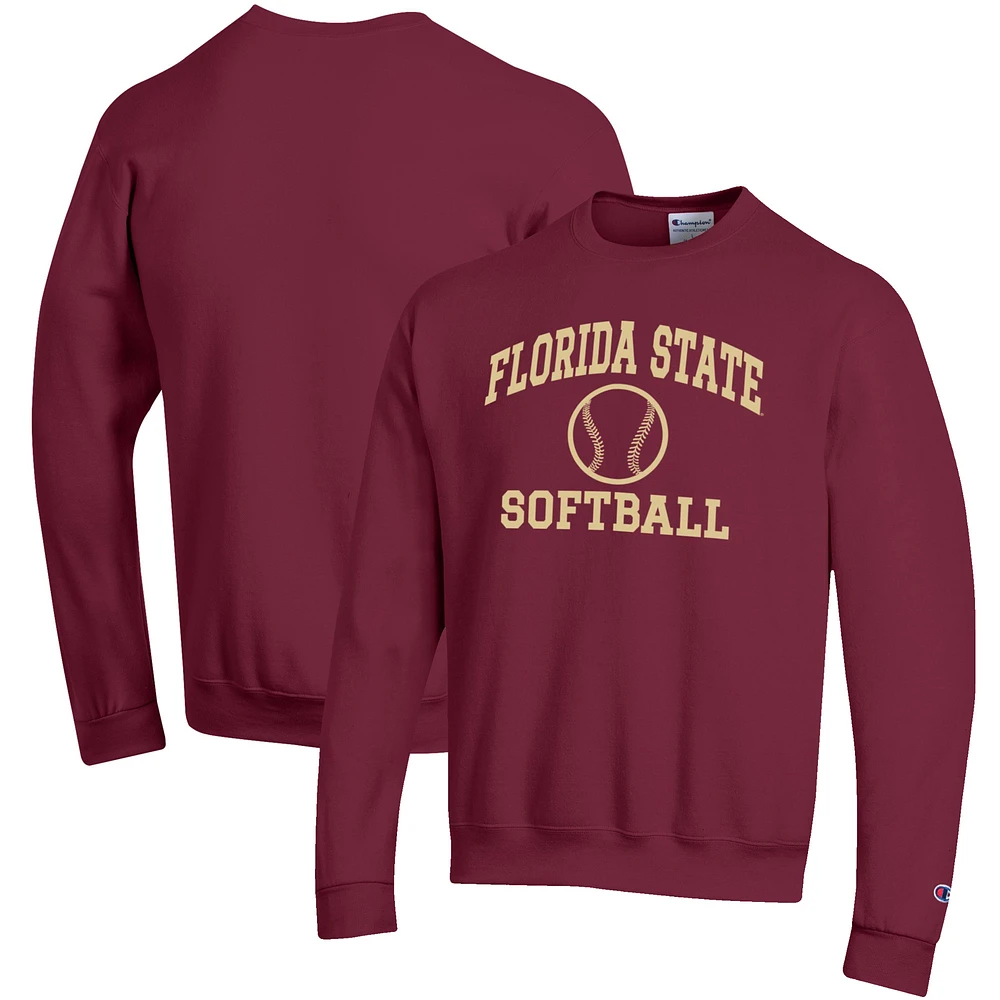 Men's Champion Garnet Florida State Seminoles Softball Icon Crewneck Pullover Sweatshirt