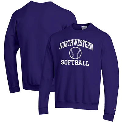Men's Champion Northwestern Wildcats Softball Icon Crewneck Pullover Sweatshirt