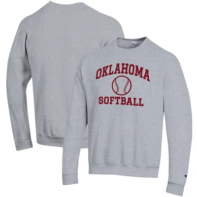 Men's Champion Gray Oklahoma Sooners Softball Icon Crewneck Pullover Sweatshirt