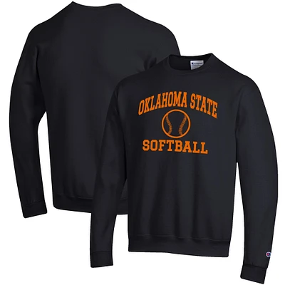 Men's Champion Black Oklahoma State Cowboys Softball Icon Crewneck Pullover Sweatshirt
