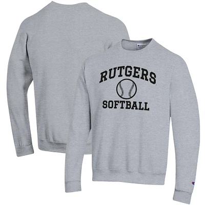 Men's Champion Gray Rutgers Scarlet Knights Softball Icon Crewneck Pullover Sweatshirt