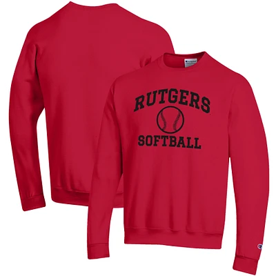 Men's Champion Scarlet Rutgers Knights Softball Icon Crewneck Pullover Sweatshirt