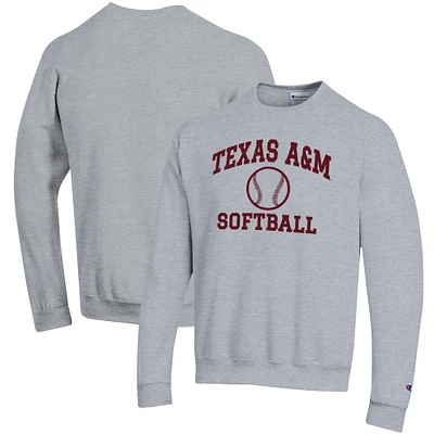 Men's Champion Gray Texas A&M Aggies Softball Icon Crewneck Pullover Sweatshirt
