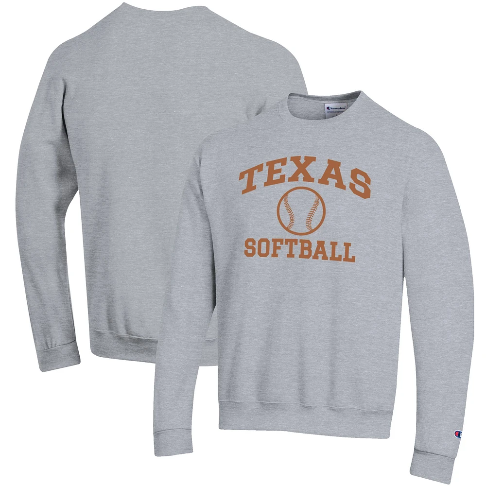 Men's Champion Gray Texas Longhorns Softball Icon Crewneck Pullover Sweatshirt