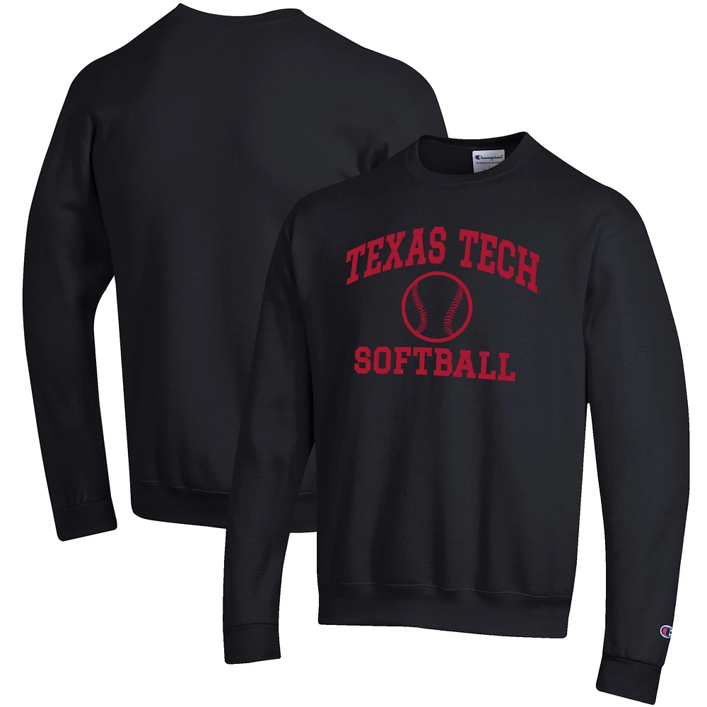 Men's Champion Black Texas Tech Red Raiders Softball Icon Crewneck Pullover Sweatshirt