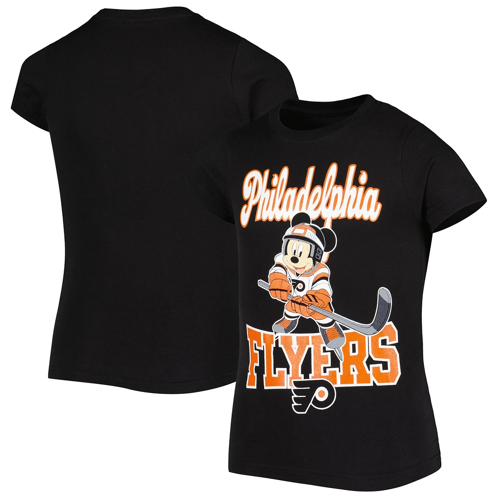 Girls Youth Black Philadelphia Flyers Mickey Mouse Go Team Go T-Shirt