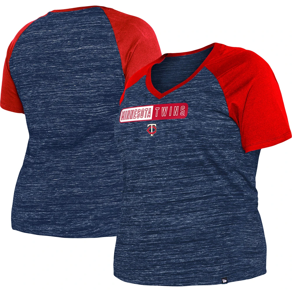 Women's New Era Navy Minnesota Twins Plus Size Space Dye Raglan V-Neck T-Shirt