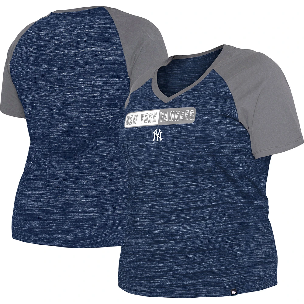 Women's New Era Navy New York Yankees Plus Size Space Dye Raglan V-Neck T-Shirt