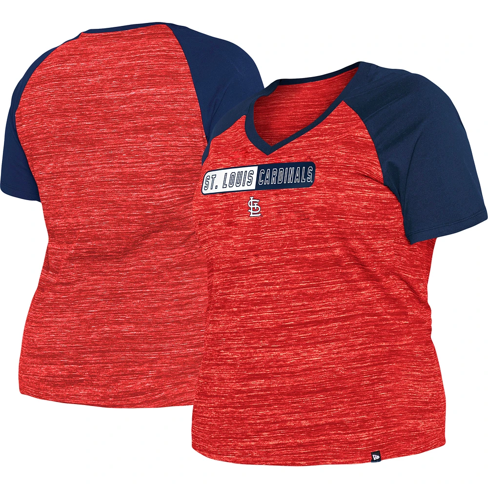 Women's New Era Red St. Louis Cardinals Plus Size Space Dye Raglan V-Neck T-Shirt