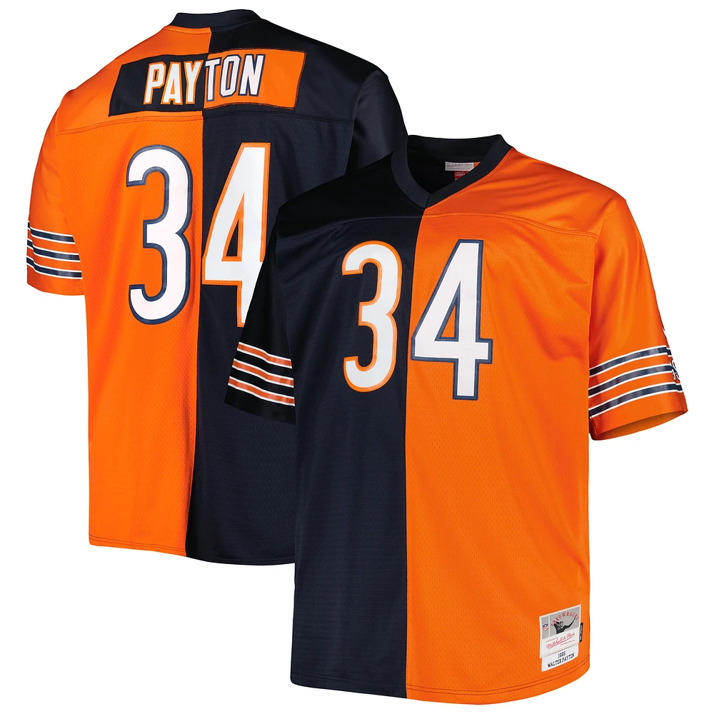 Men's Mitchell & Ness Walter Payton Navy/Orange Chicago Bears Big & Tall Split Legacy Retired Player Replica Jersey
