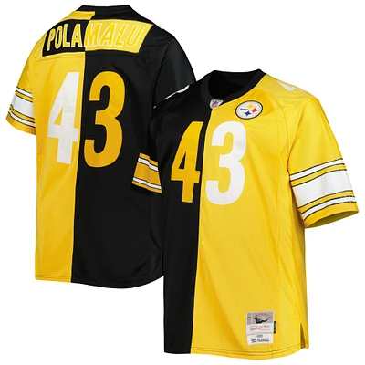 Men's Mitchell & Ness Troy Polamalu Black/Gold Pittsburgh Steelers Big & Tall Split Legacy Retired Player Replica Jersey