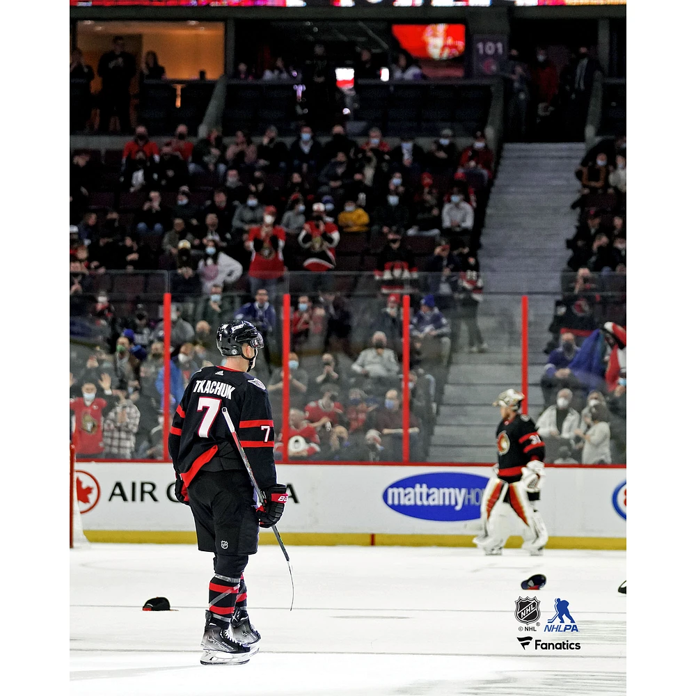 Brady Tkachuk Ottawa Senators Unsigned Celebrates First NHL Career Hat Trick Photograph