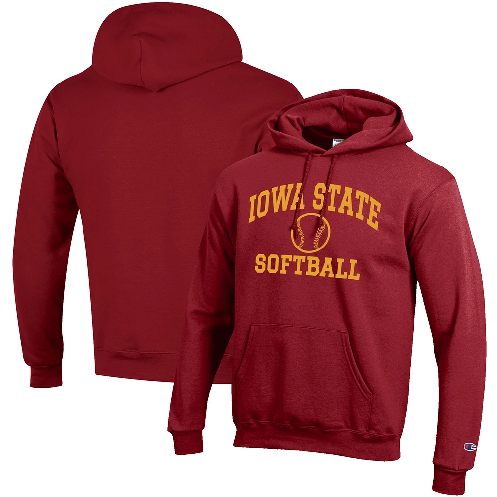 Men's Champion Cardinal Iowa State Cyclones Softball Icon Pullover Hoodie