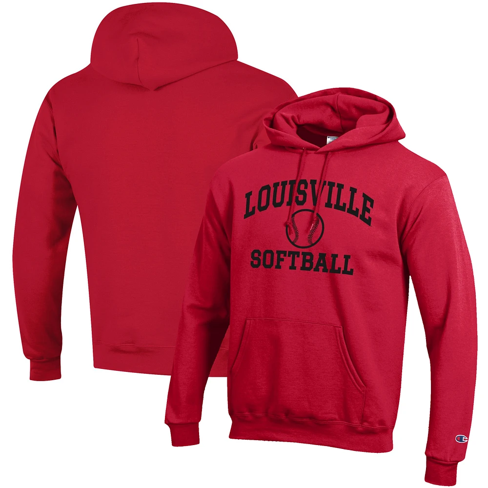 Men's Champion Red Louisville Cardinals Softball Icon Pullover Hoodie